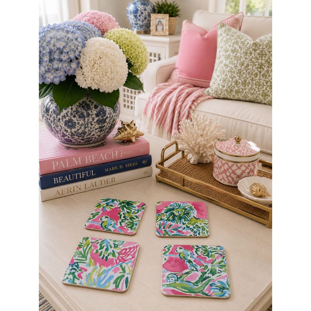 Set Of 4 Handmade Coasters Preppy Coastal Hostess Entertaining Cottage